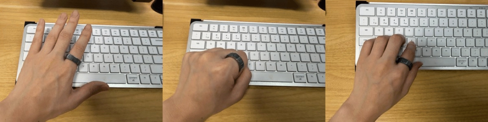 Three views of a hand wearing Even R1