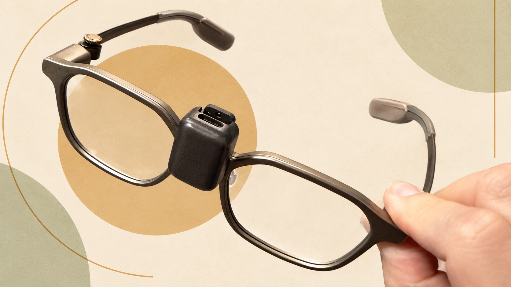 Cover showing the RayNeo iO bridge charging clip, based on a real product photograph