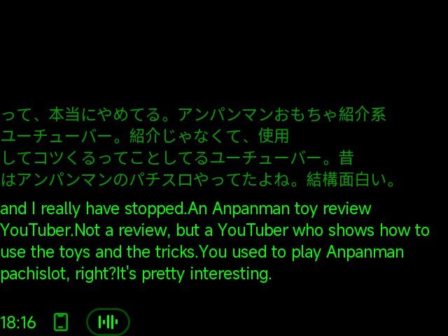 Translated captions, with the original and translation displayed together