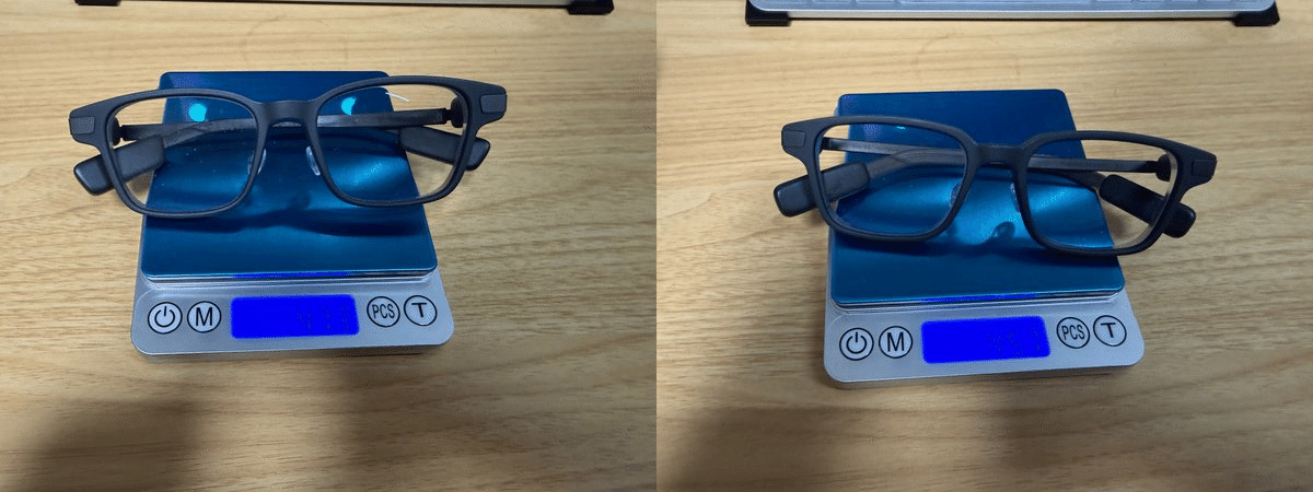 Weight (including prescription lenses) Even G1: 47.3g, Even G2: 45.7g